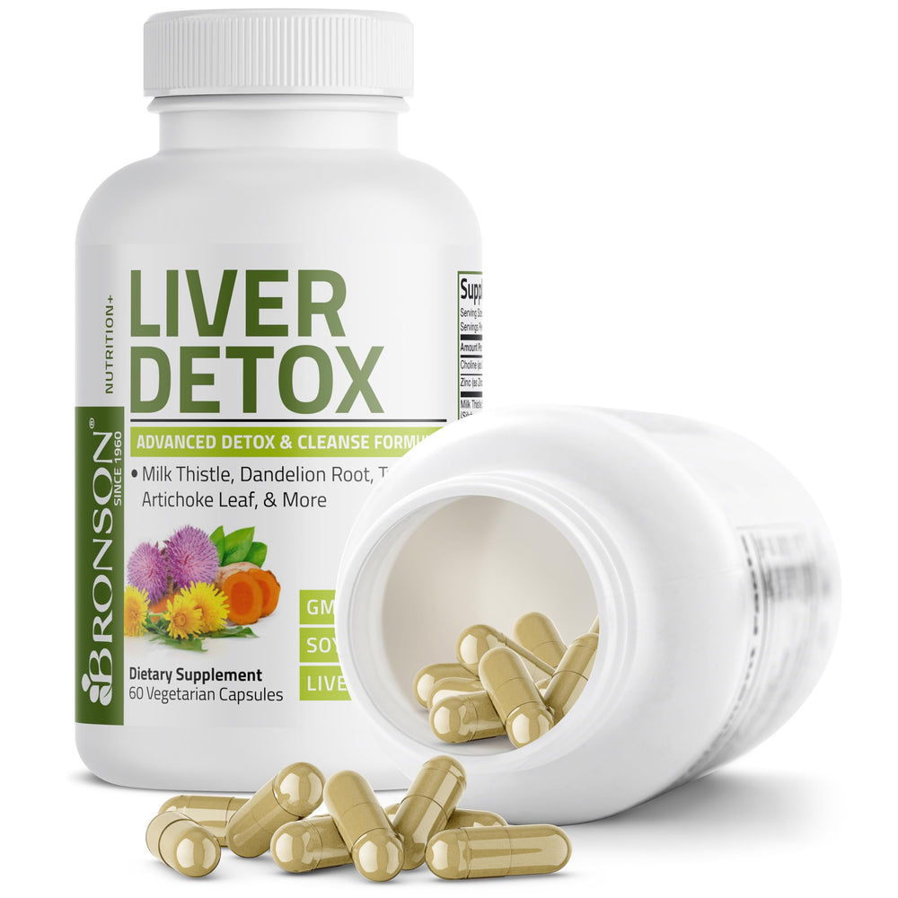 Bronson Liver Detox ingredients artichoke-leaf closeup suggests a cleansing botanical blend.