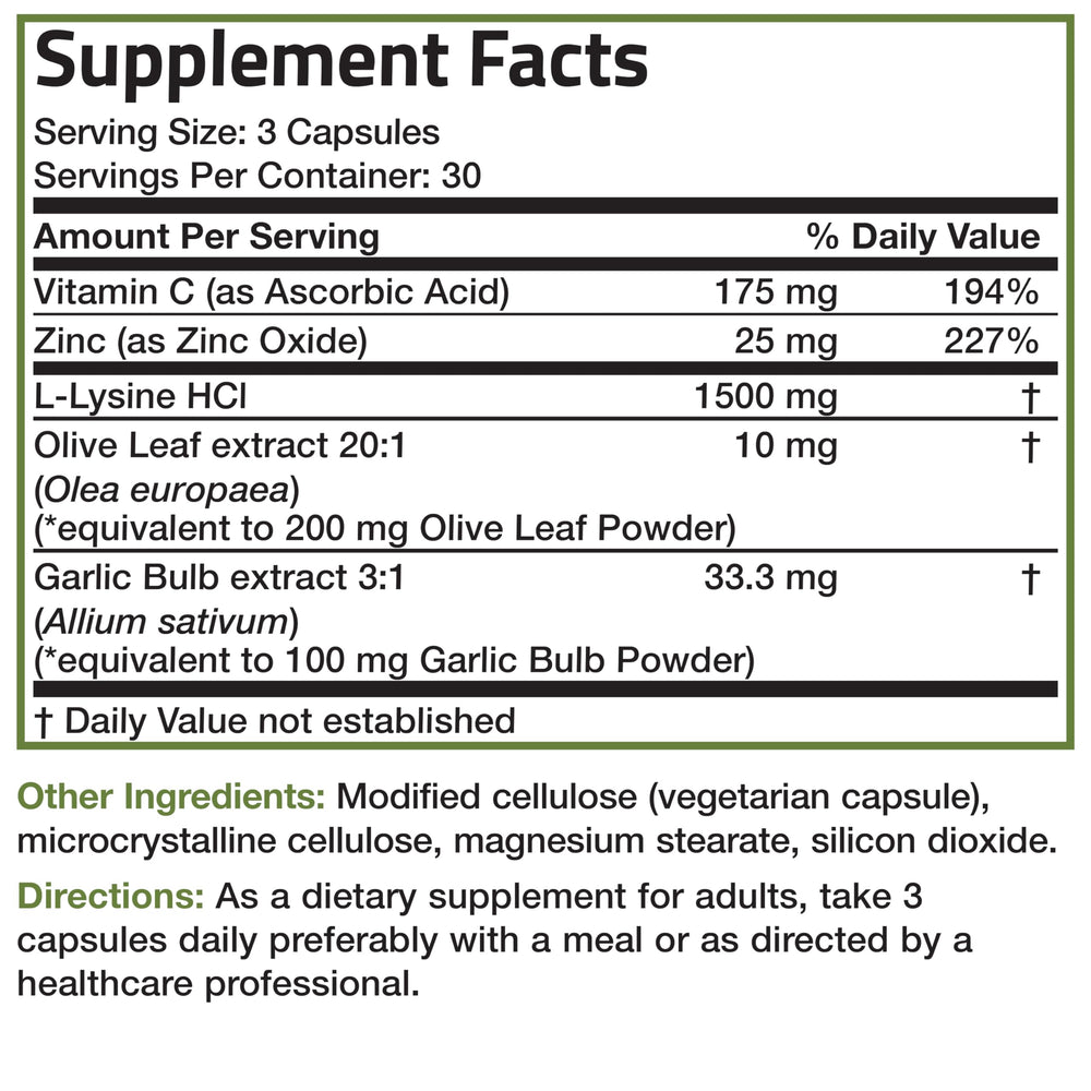 Bronson L-Lysine Defense hero shot communicates trusted immune support formula