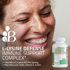 Bronson L-Lysine Defense olive leaf visual suggests natural immune ingredients