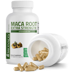 Back panel with ingredients and dosage on Bronson Maca Root bottle
