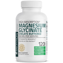 Close-up of Bronson Magnesium Glycinate 200 mg serving on bottle