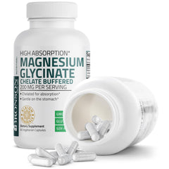 Bronson Magnesium Glycinate non-GMO certification on packaging.