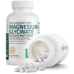 Bronson Magnesium Glycinate vegetarian capsules displayed for easy intake