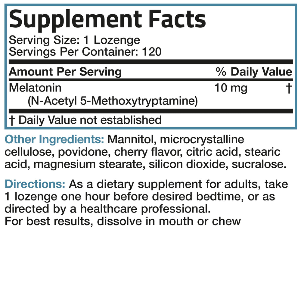 Front view of Bronson Melatonin 120 count bottle with cherry flavor depiction
