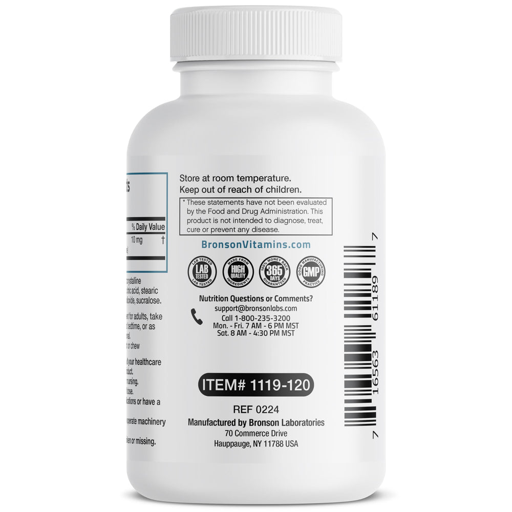 Nutrition facts panel on Bronson Melatonin bottle