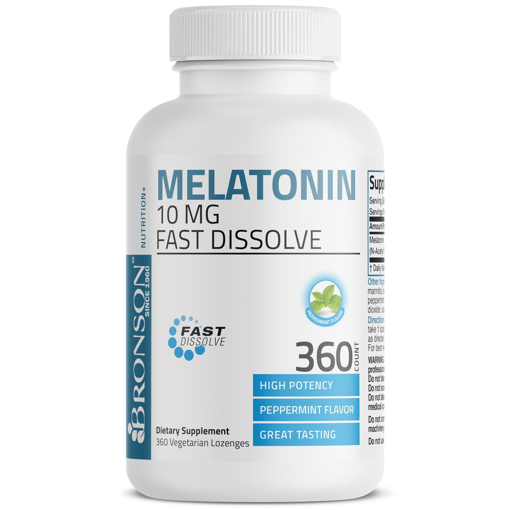 Box of Bronson Melatonin 10 mg fast dissolve peppermint tablets