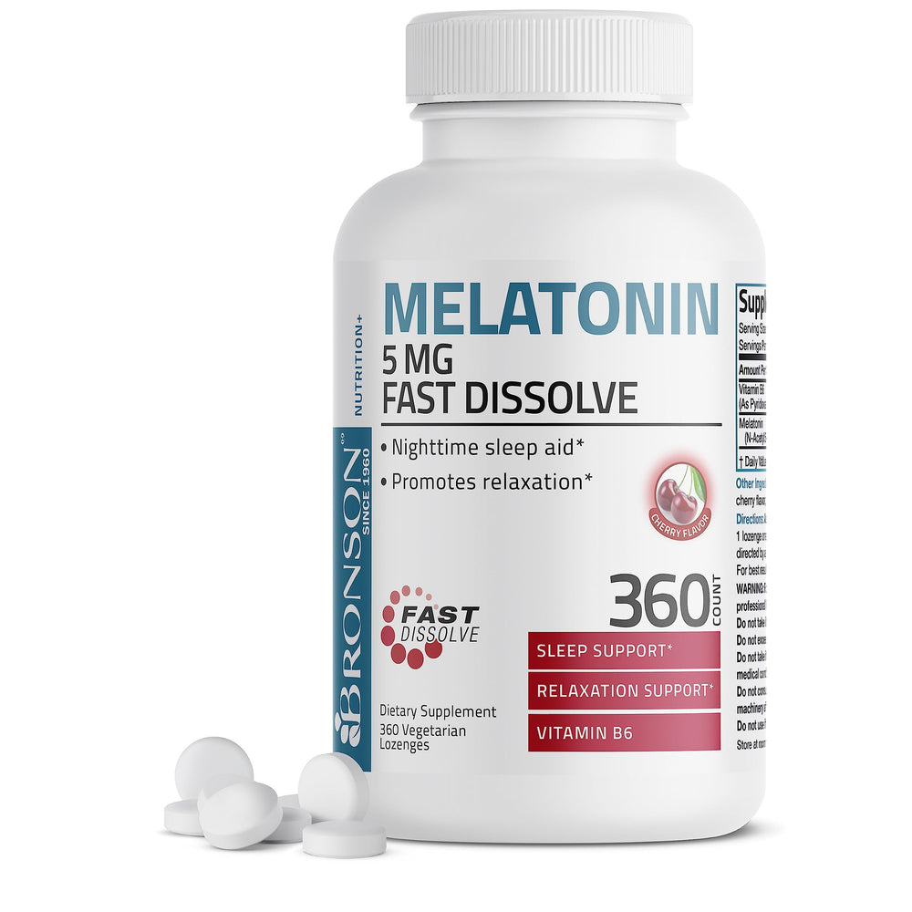 Bronson Melatonin 5mg fast-dissolve cherry flavor chewable tablet bottle