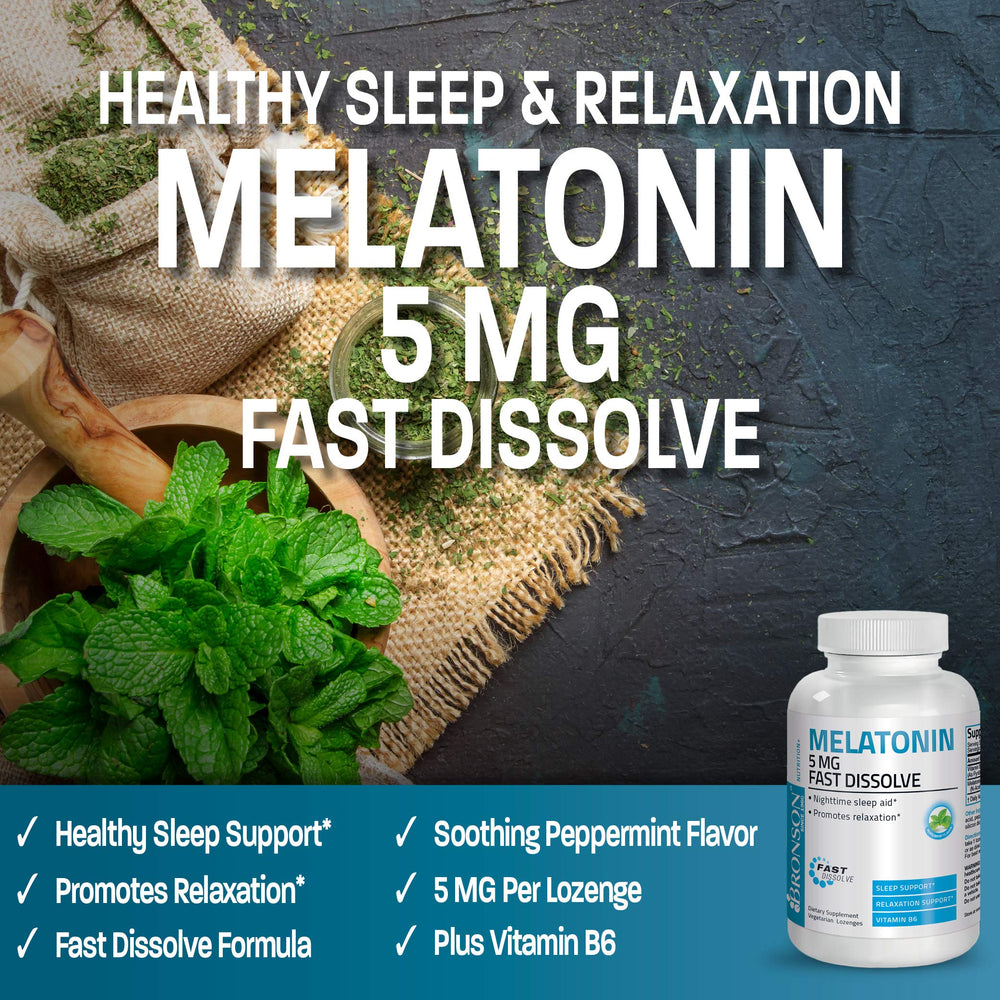 Box and blister packaging for Bronson Melatonin peppermint lozenges