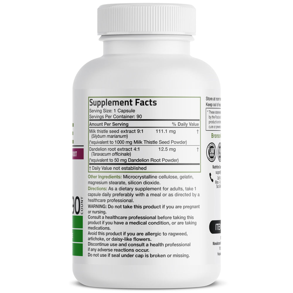 Capsules of Bronson Milk Thistle with Dandelion Root