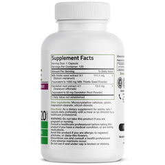 Bottle label highlighting liver health benefits