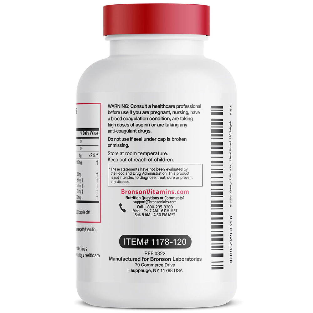 Non-GMO and gluten-free, soy-free Bronson Omega-3 features