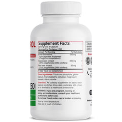 Close-up of resveratrol capsules and label