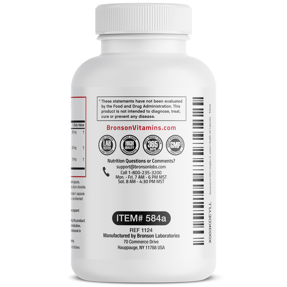 Bronson Resveratrol Complex capsules arranged in a row