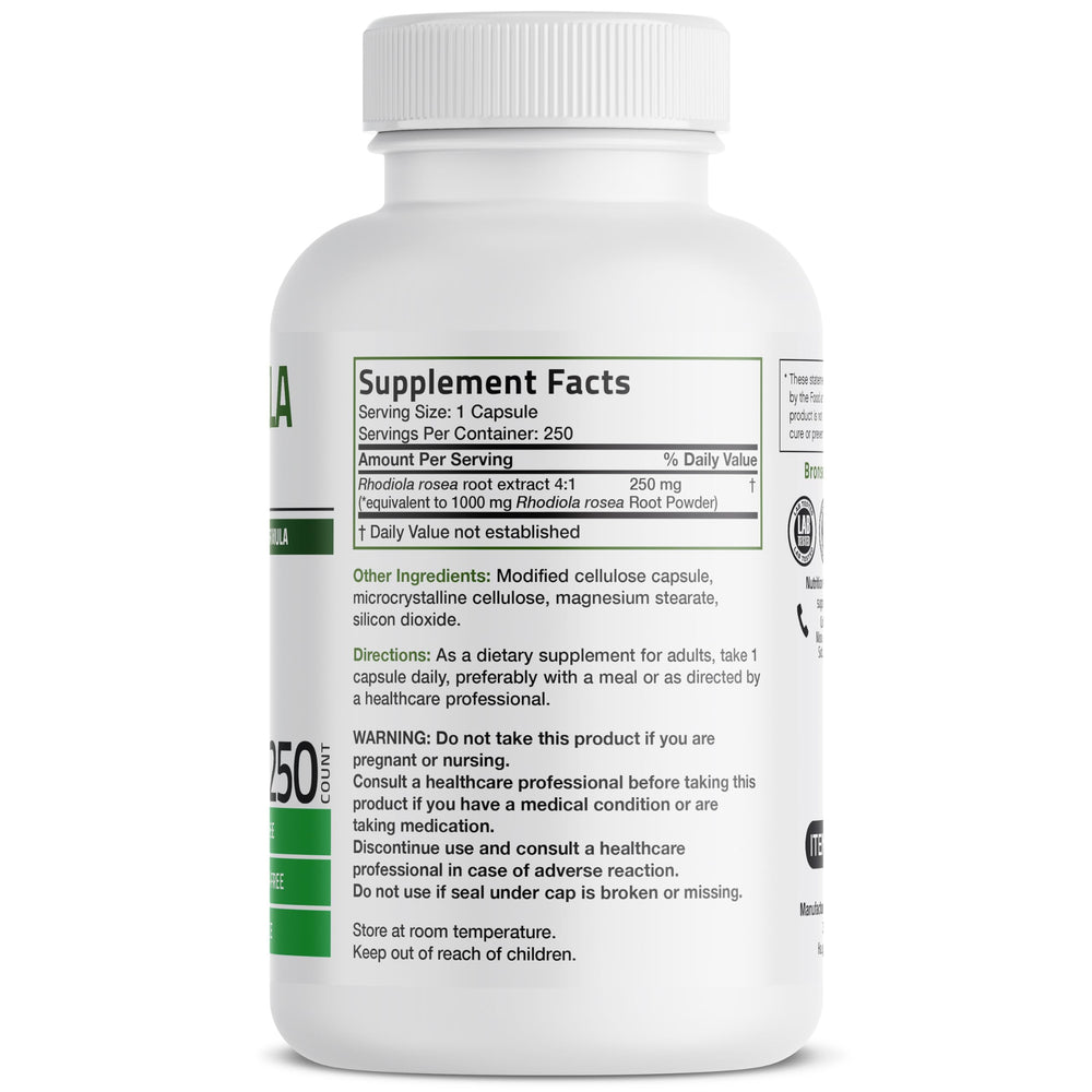 Close-up of Bronson Rhodiola Rosea bottle label