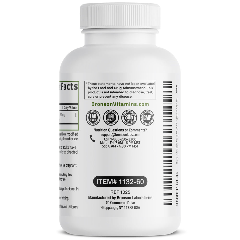 60-count bottle of Bronson Rhodiola Rosea Vegetarian Capsules