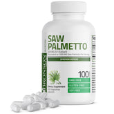 Bronson Saw Palmetto Extra Strength bottle label—Non-GMO, Gluten-Free, Soy-Free