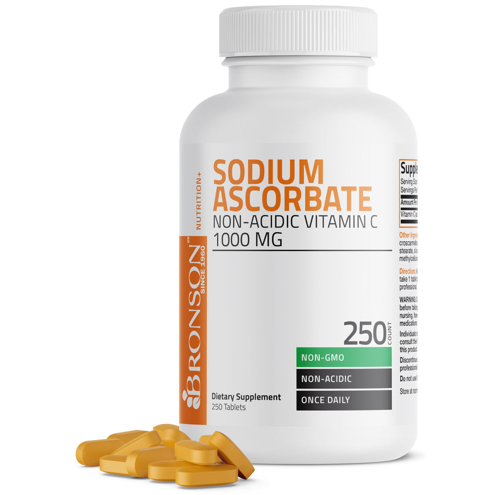 Front view of Bronson Sodium Ascorbate 1000mg tablets bottle
