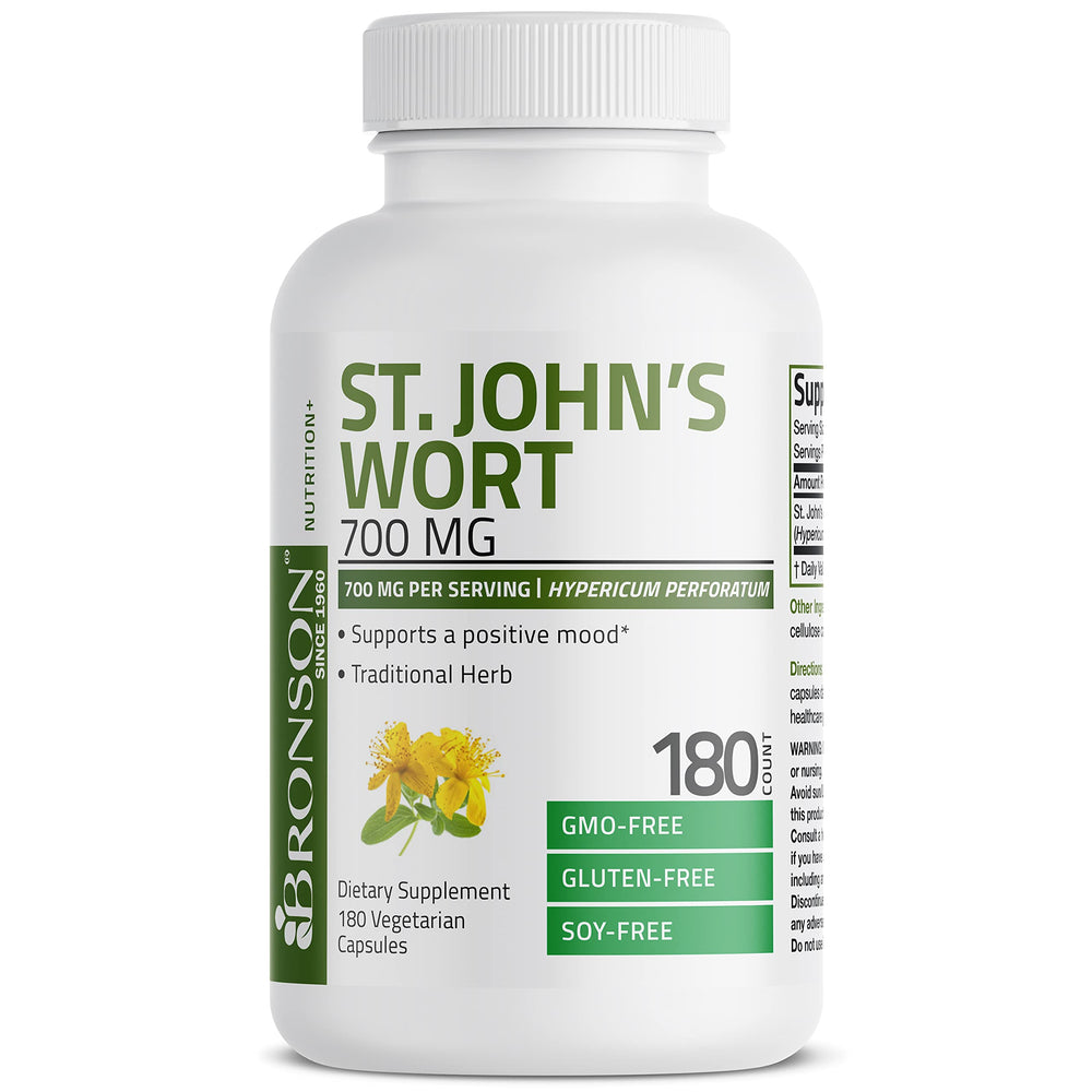 Back label showing supplement facts of Bronson St. John's Wort