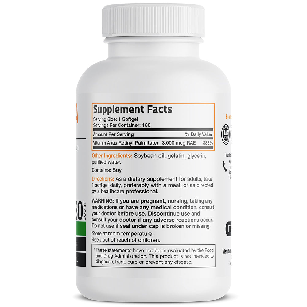 Close-up of a Vitamin A 10,000 IU softgel