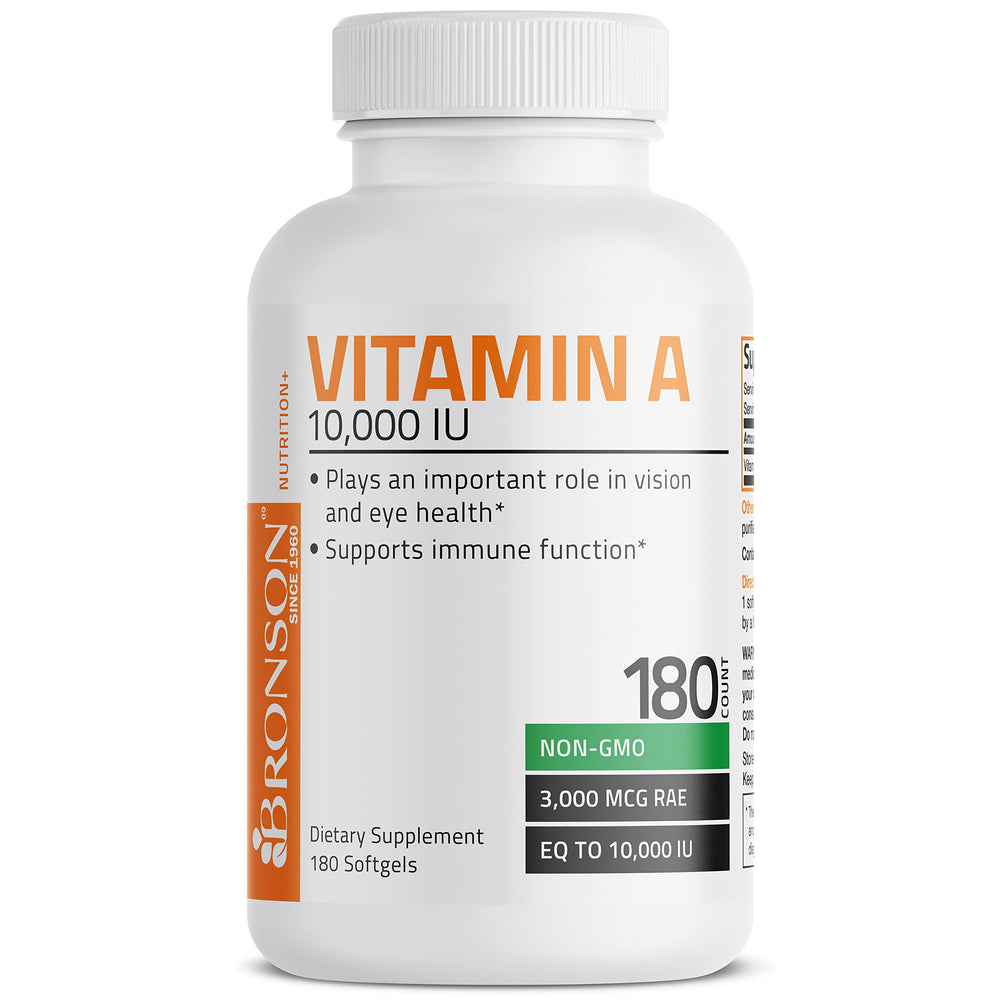 Bronson Vitamin A 10,000 IU bottle containing 180 softgels