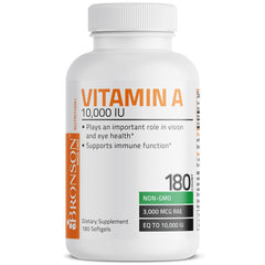 Bronson Vitamin A 10,000 IU bottle containing 180 softgels
