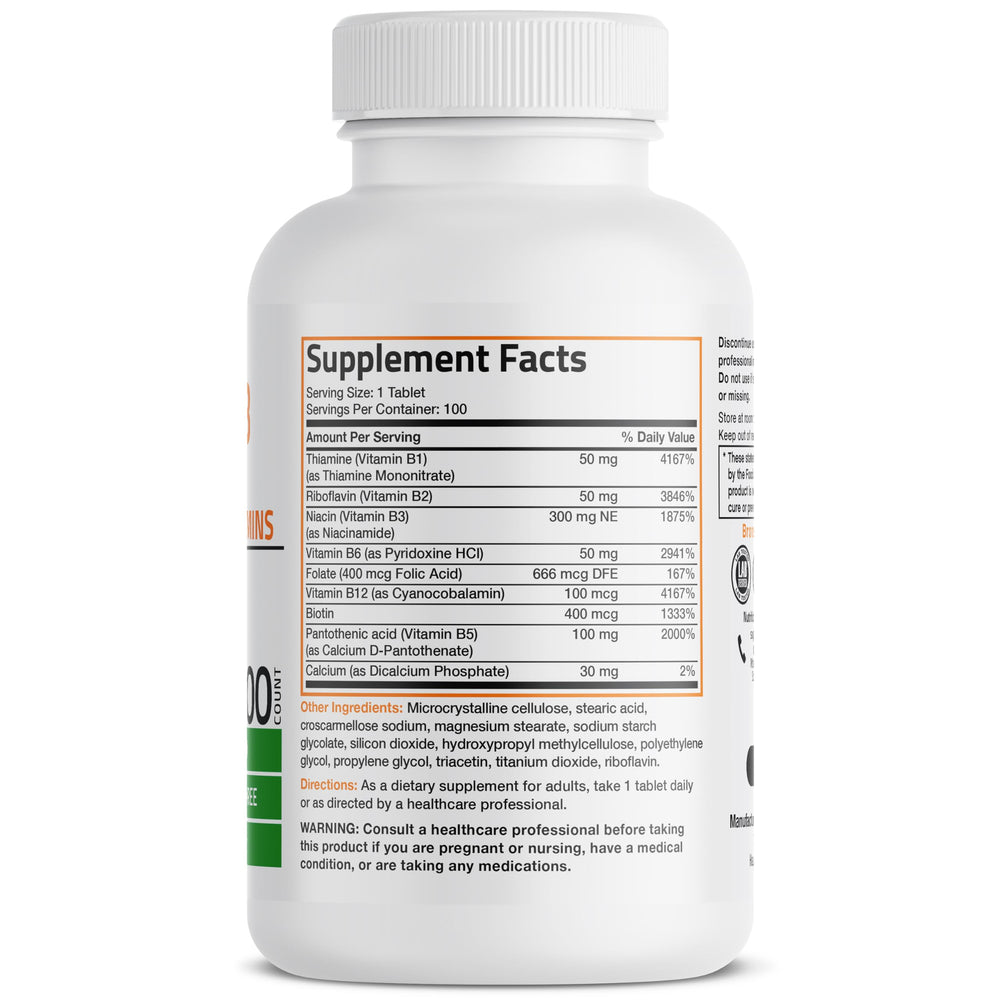 Close-up of B1, B2 and B3 on Bronson Vitamin B Complex label