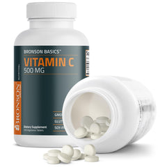 Close-up label of Bronson Vitamin C 500 mg bottle