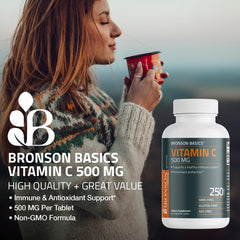Non-GMO, Gluten-Free and Soy-Free labeling on Bronson Vitamin C packaging