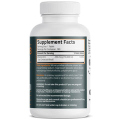 Close-up of Bronson D3 label showing 10,000 IU per tablet