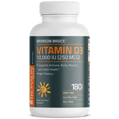 Nutrition information panel on Bronson Vitamin D3 10,000 IU bottle