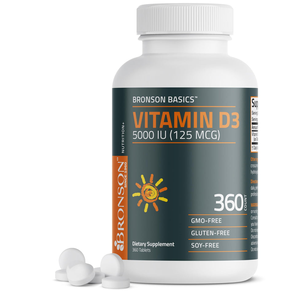 Bronson Vitamin D3 5000 IU bottle with 360 tablets