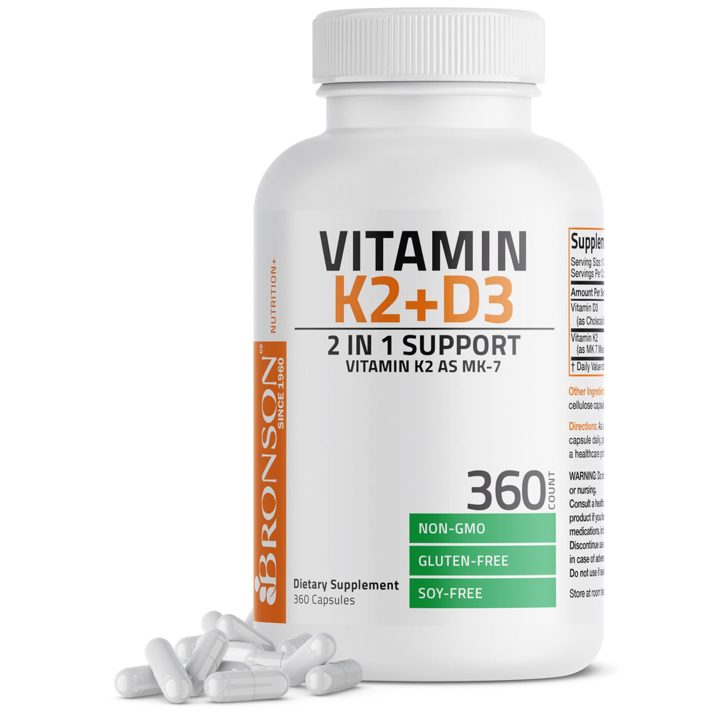 Bronson Vitamin K2 MK-7 with D3 bottle – front view