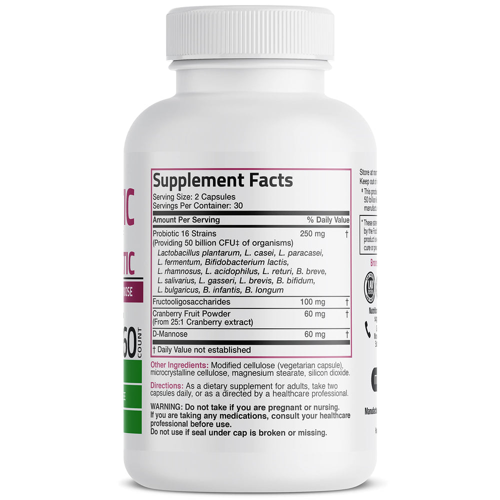 Close-up of Bronson Women's Probiotic bottle showing 50 Billion CFU