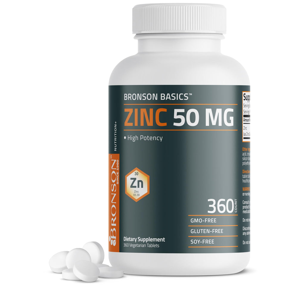 Bronson Zinc 50 mg vegetarian tablets in a 1-year supply bottle
