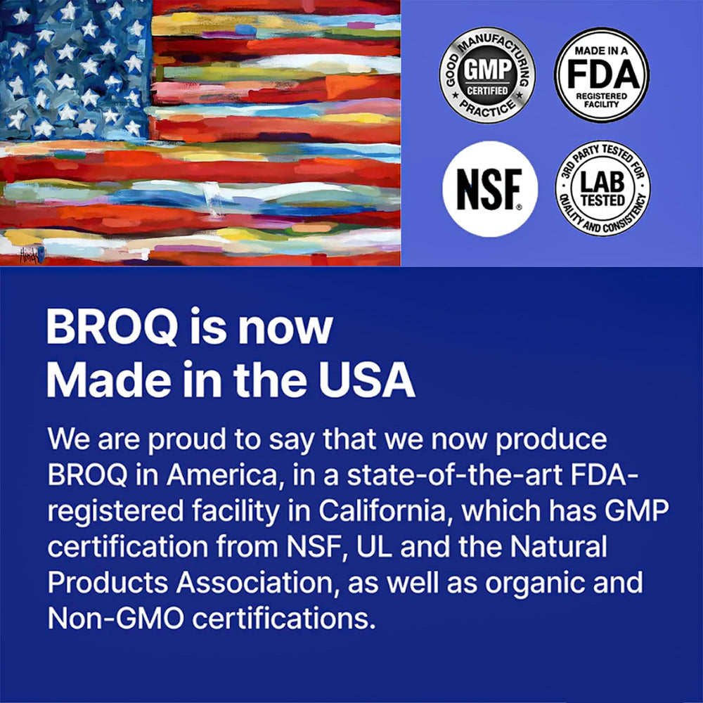 BROQ bottle with green leaf branding