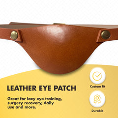Left-eye view of adjustable brown leather eye patch for adults