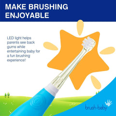 Includes replaceable brush heads for babies 0-18 months and toddlers 18-36 months