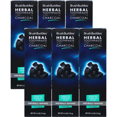 Front view of Brush Buddies Charcoal Toothpaste 6 Pack (3.5 oz tubes)