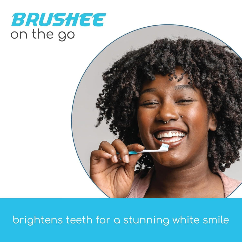 Person brushing teeth on the go with Brushee