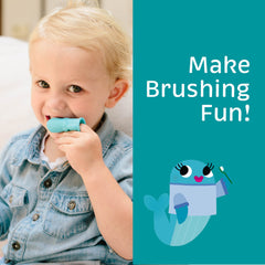 Close-up of Willa the Whale silicone finger puppet toothbrush