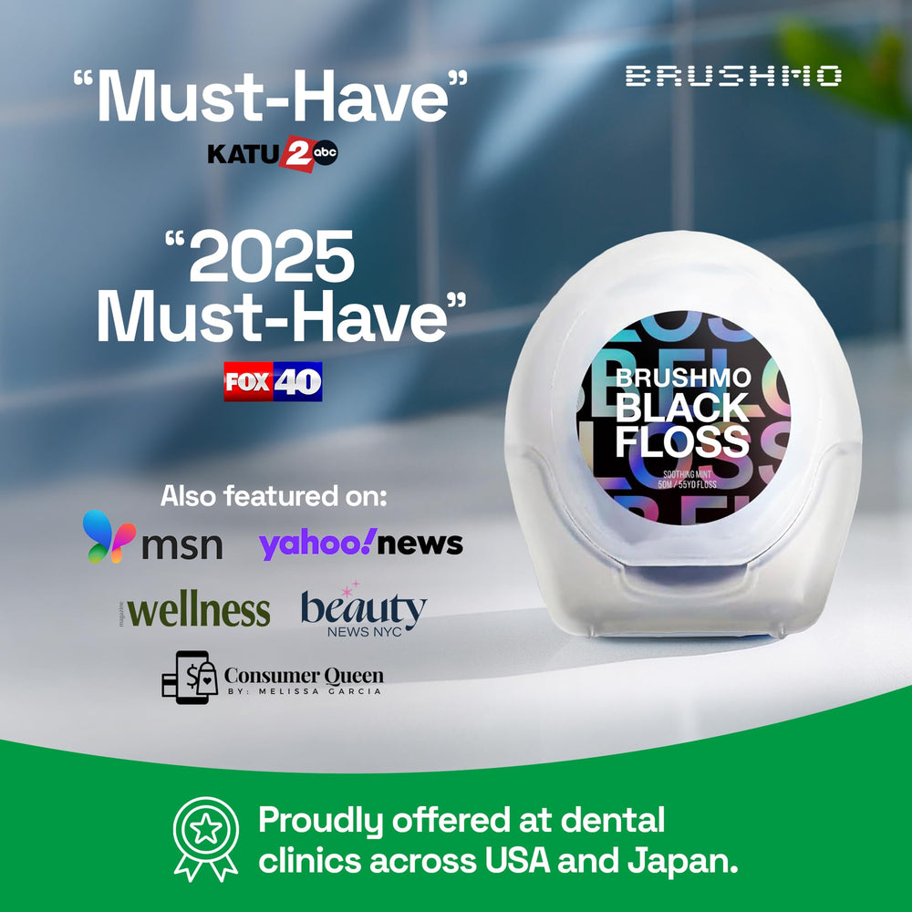 Product packaging with two spools of Brushmo Black Floss