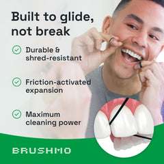 Close-up demonstrating the expanding floss action for plaque removal