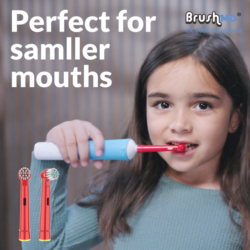 Soft end-rounded bristles on Brushmo replacement heads for kids