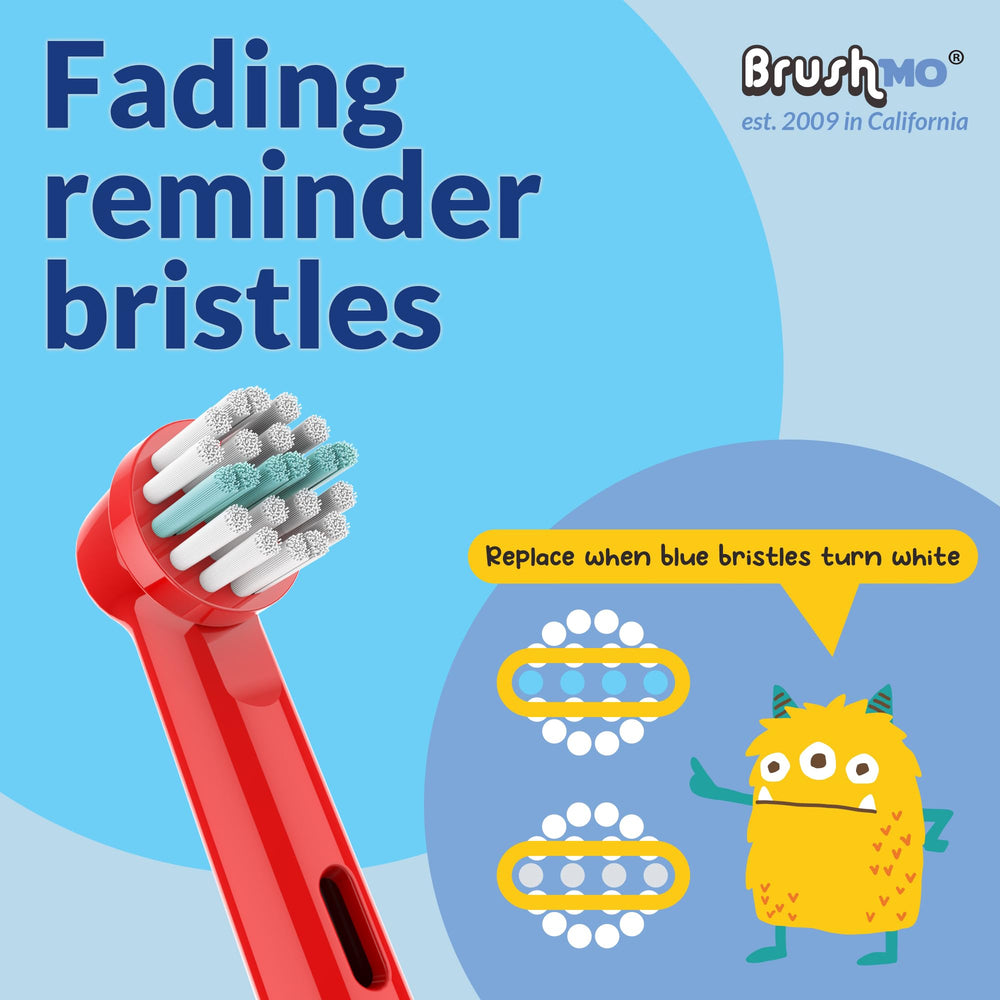 Small round brush heads designed for kids' smaller mouths