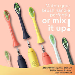 Close-up of Brushmo head bristles in Shimmer color (soft DuPont bristles)