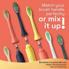 Close-up of Brushmo head with soft DuPont bristles in Miami Coral