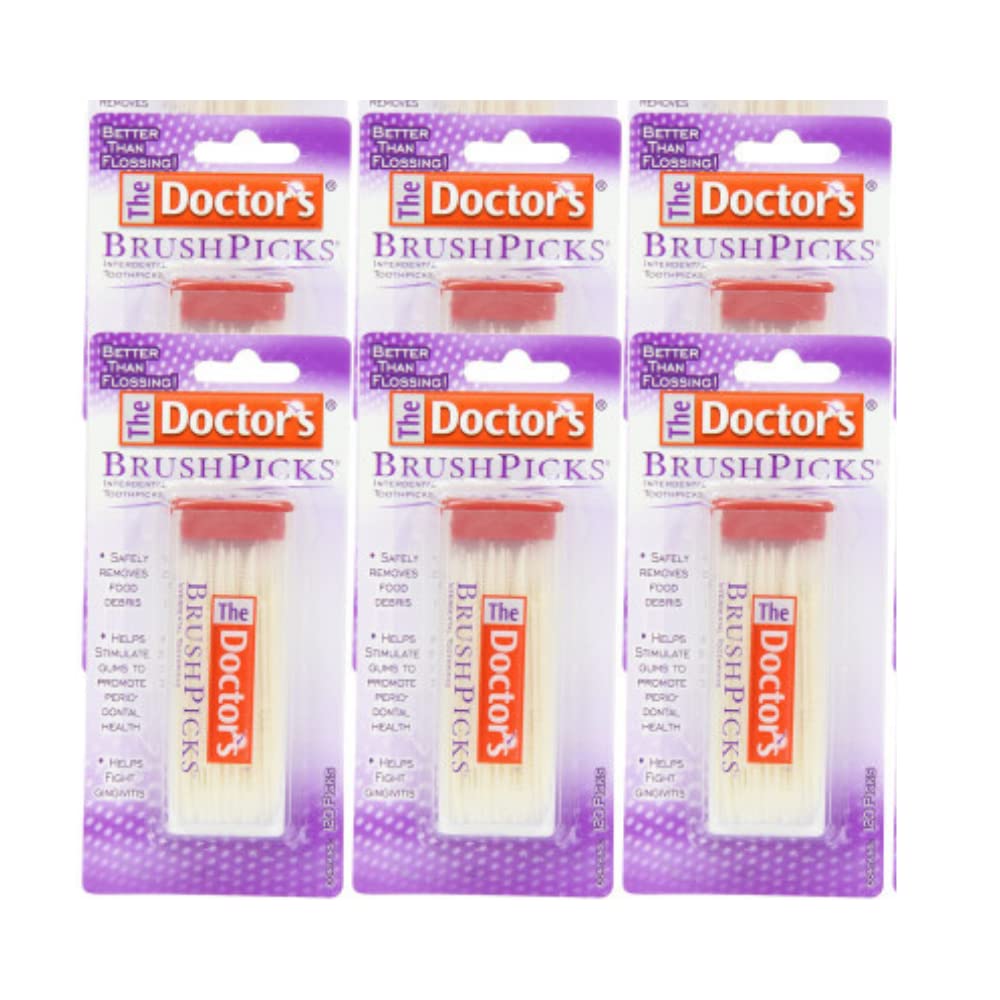 The Doctor's BrushPicks interdental toothpicks in 120-pick packs with six-pack dispensing case