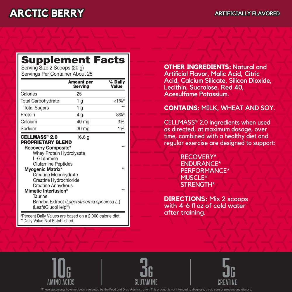 Ingredient label of BSN CELLMASS 2.0 Arctic Berry
