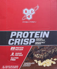 BSN Protein Crisp bar chocolate crunch close-up for a post-workout snack.