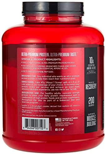 BSN SYNTHA-6 vanilla ice cream nutrition label highlights 22g protein per serving